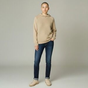 Calligraphie Sweater Womens XL Cream Cable Knit Hooded Pullover Cozy Relaxed fit